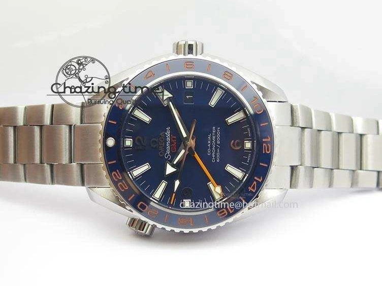 1218 Planet Ocean GMT 43.5mm V6F Goodplanet Orange Marker Blue Dial On SS Bracelet A ModernLook 8215
